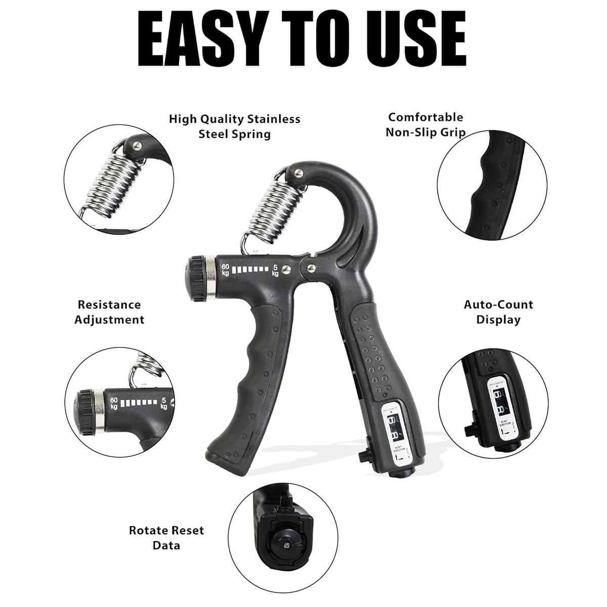 Adjustable Hand Grip Strengthener with Counter (10-60 kg) – product image 3
