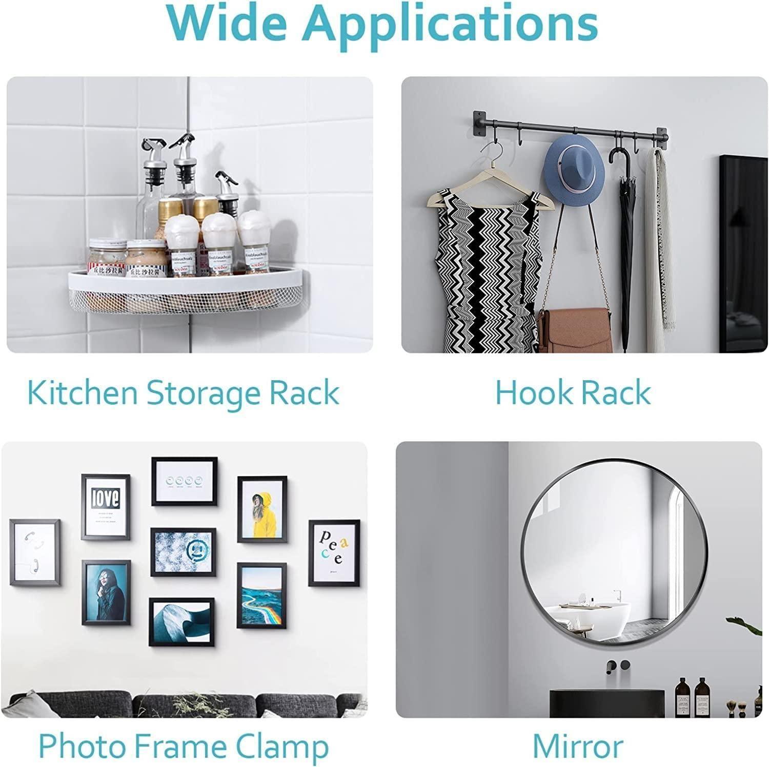 Heavy duty self-adhesive hooks for secure and durable hanging solutions in home and office settings.