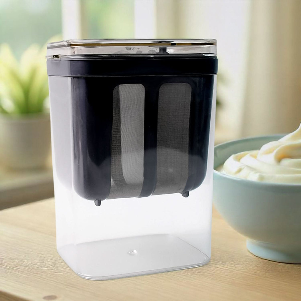 Greek Yogurt preparation using Hung Curd Maker for smooth and creamy hung curd at home