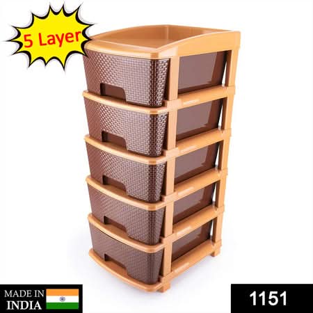 Wukusy Stor-Max Pro – 5-Tier Modular Plastic Drawer System for Home & Office Organization (Brown).
