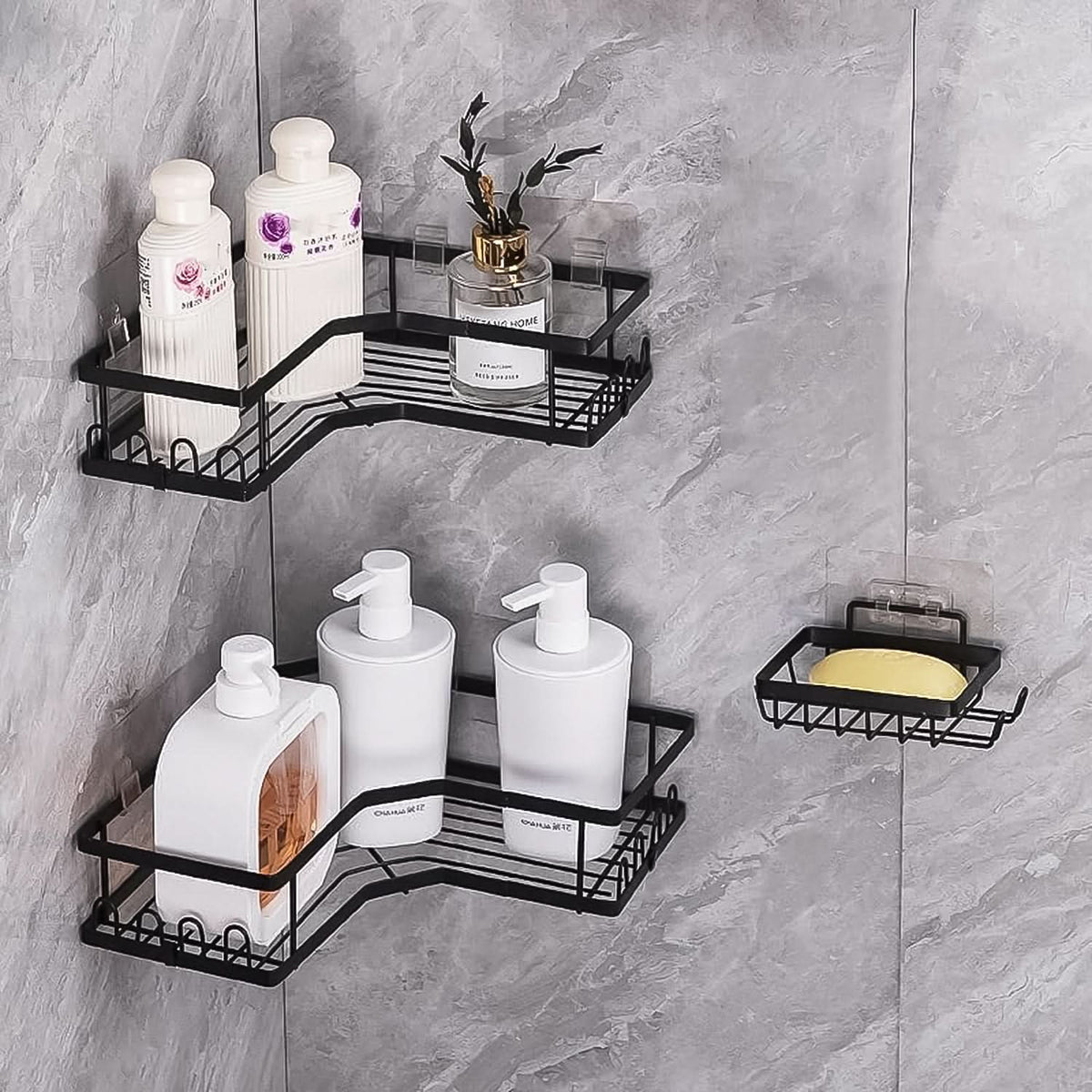 Self-adhesive corner shelf organizer, set of 2