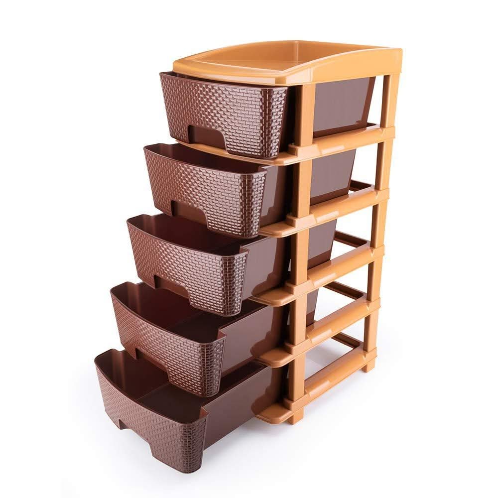 Wukusy Stor-Max Pro – 5-Tier Modular Plastic Drawer System for Home & Office Organization (Brown).