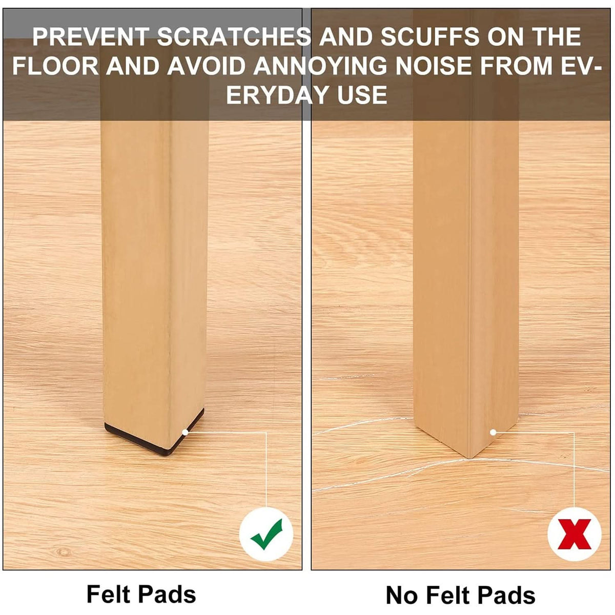 Felt furniture pad applied to a chair leg