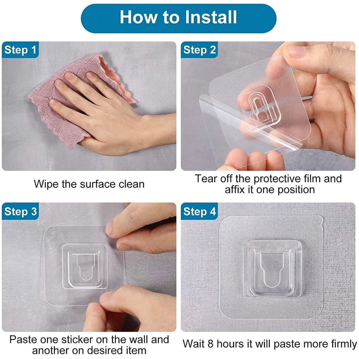 Transparent adhesive wall hook mounted on a wall