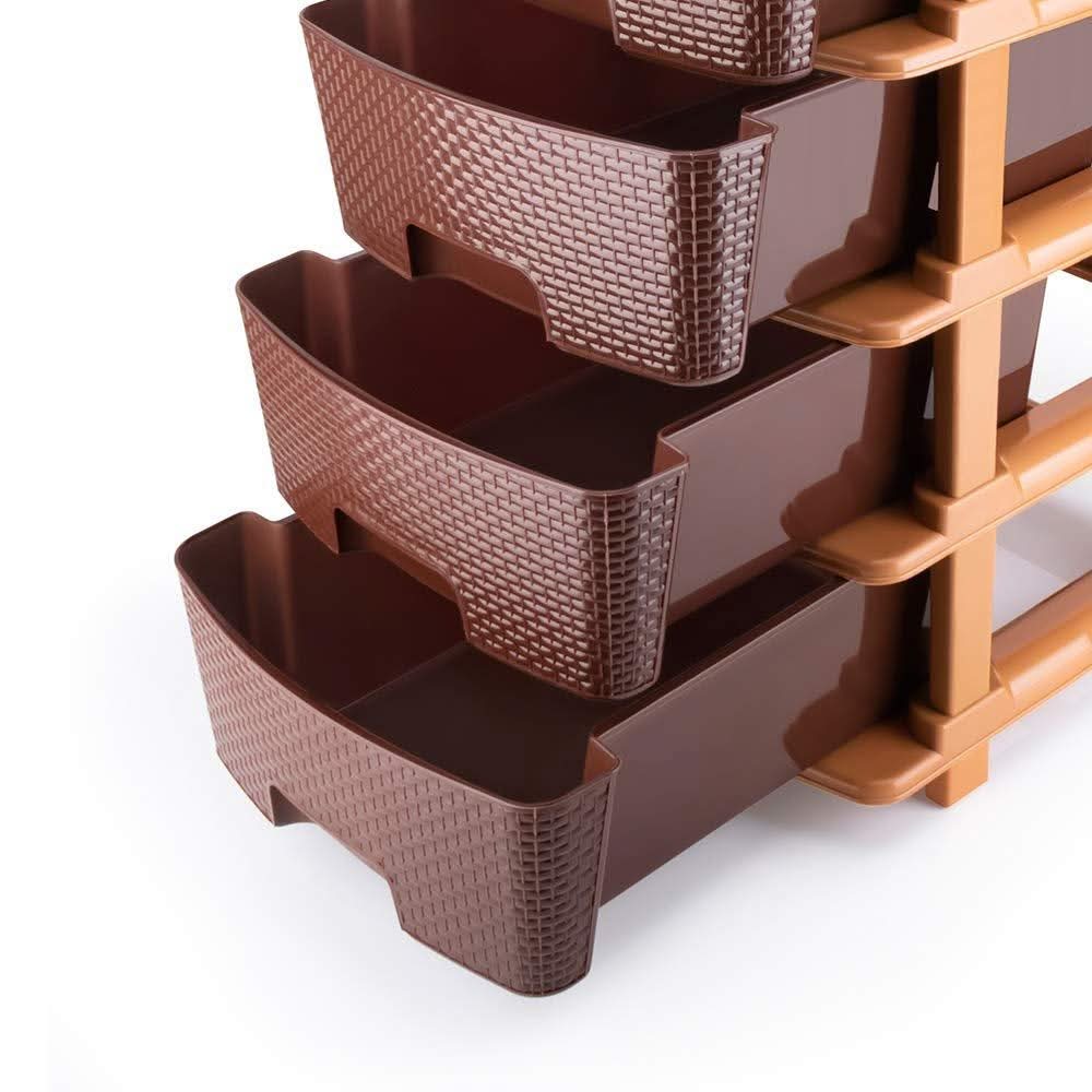 Wukusy Stor-Max Pro – 5-Tier Modular Plastic Drawer System for Home & Office Organization (Brown).