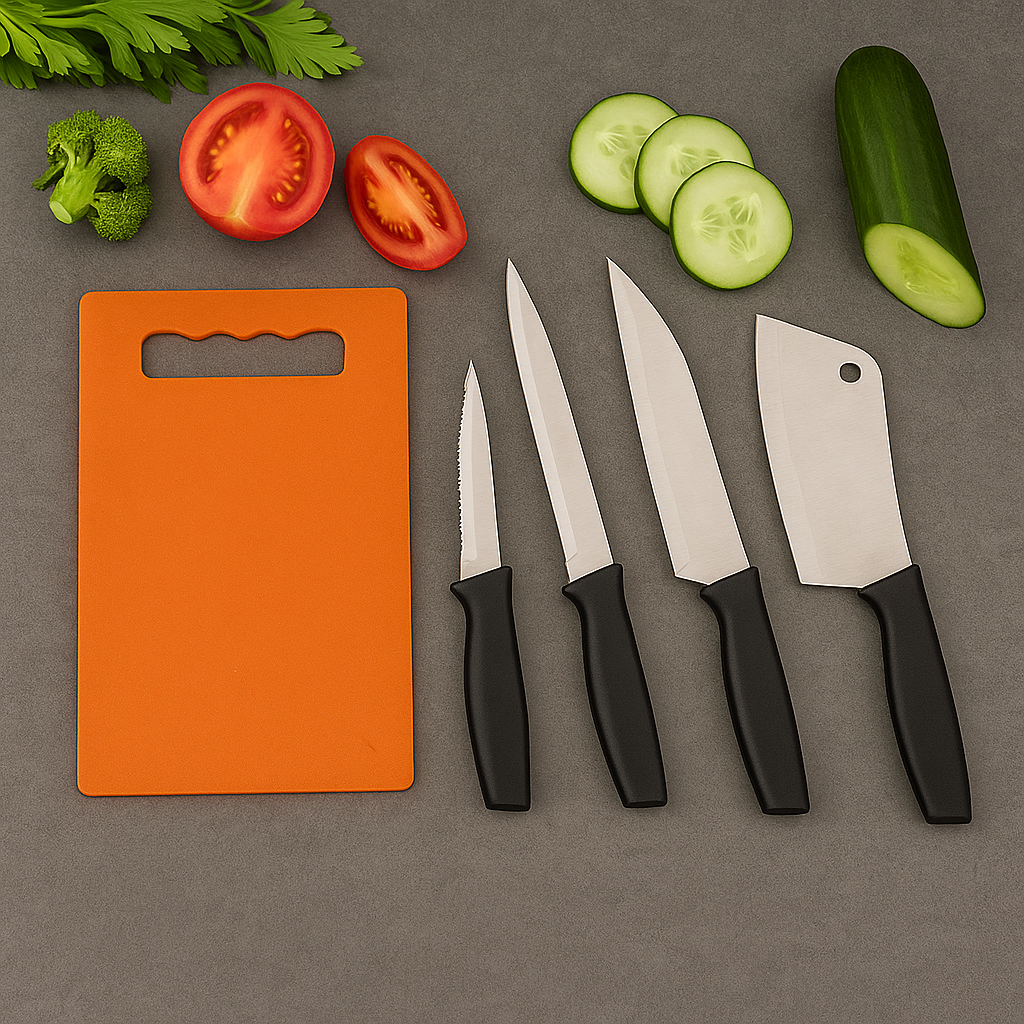 Kitchen knife set with plastic chopping board