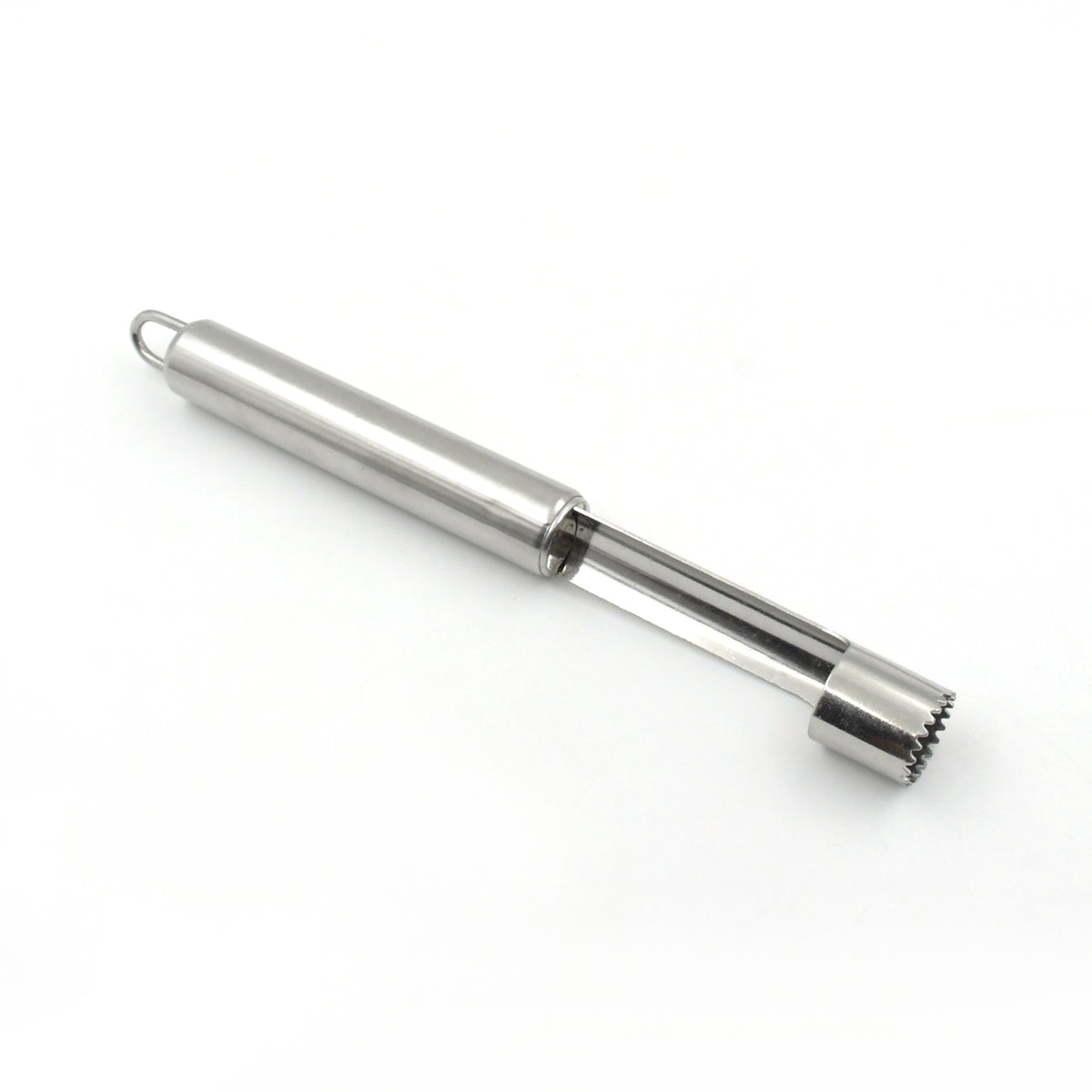 Stainless steel apple and pear corer with soft-grip handle for removing fruit cores