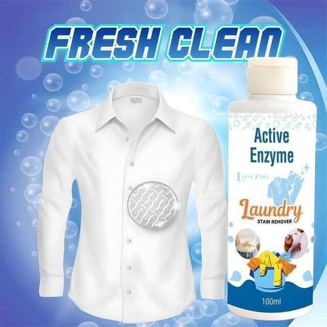 Laundry stain remover bottle being sprayed onto fabric