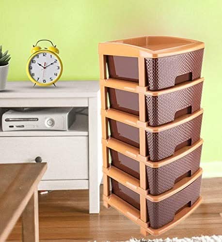Wukusy Stor-Max Pro – 5-Tier Modular Plastic Drawer System for Home & Office Organization (Brown).