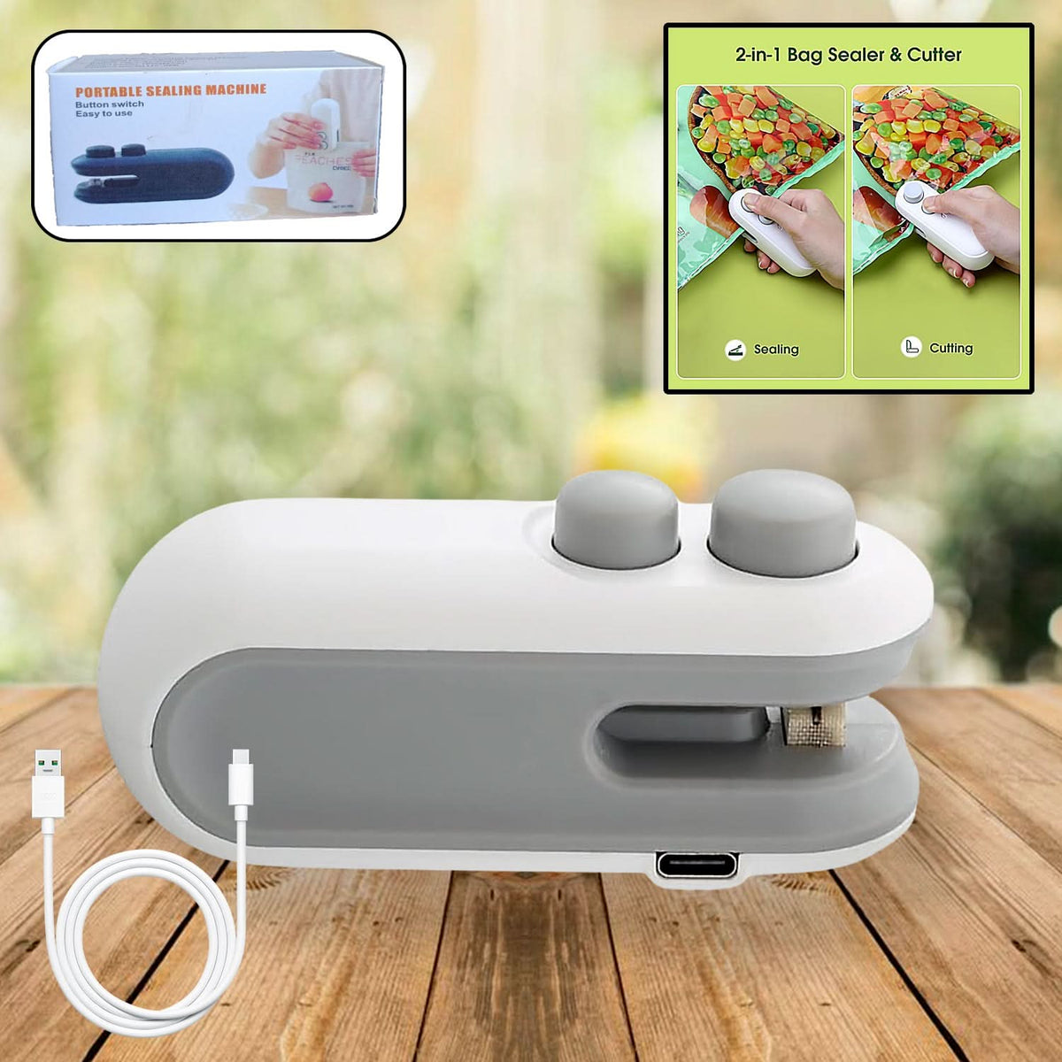 USB rechargeable mini bag sealer and cutter for food storage bags