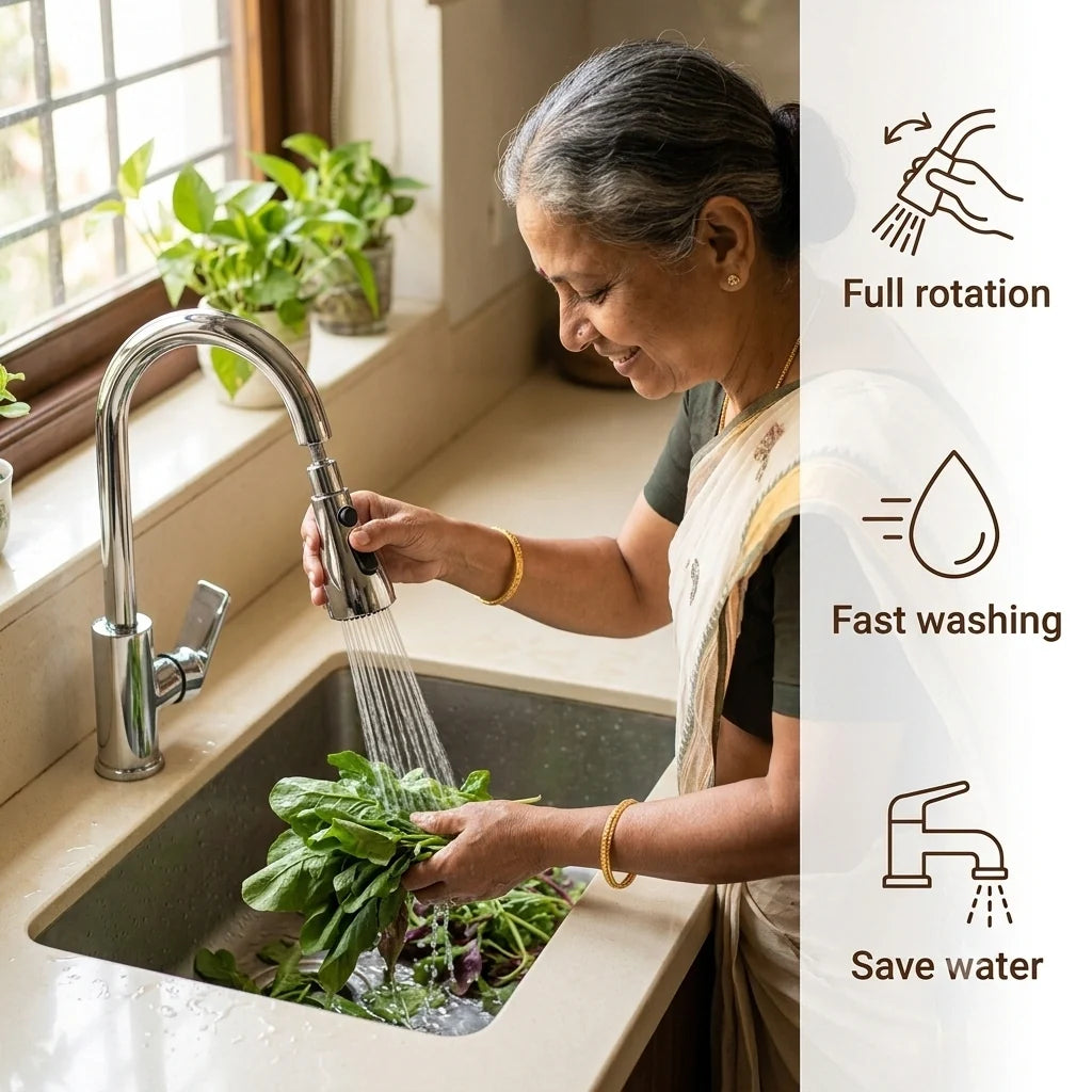 TapTwistJet 360-degree rotating faucet nozzle for kitchen and bathroom sinks