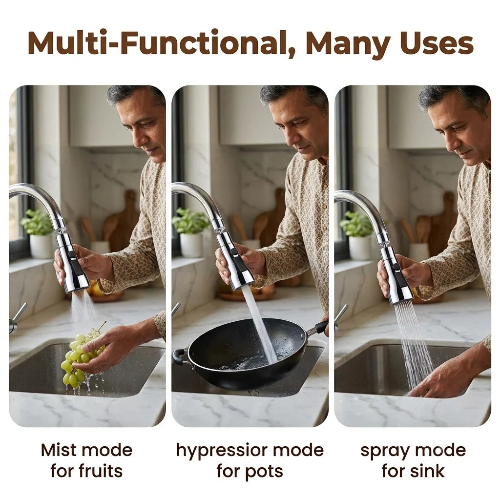 TapTwistJet tool-free twist-on faucet nozzle attachment
