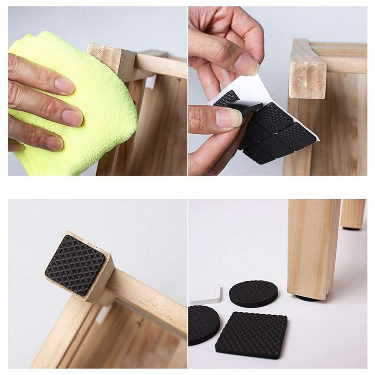 Square felt furniture pads laid out, 18-piece set