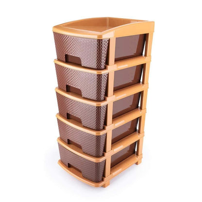 Wukusy Stor-Max Pro – 5-Tier Modular Plastic Drawer System for Home & Office Organization (Brown).